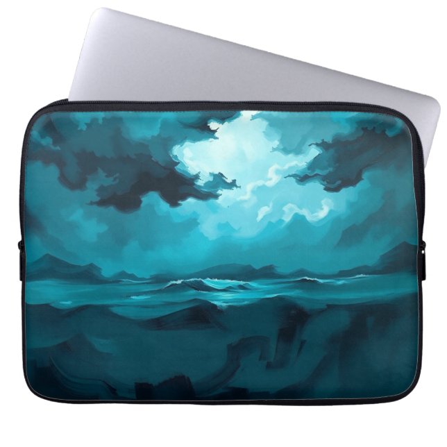 Moody Ocean Waves Under Stormy Sky – Abstract Seas Laptop Sleeve (Voorkant)