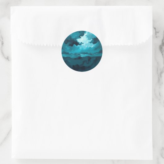 Moody Ocean Waves Under Stormy Sky – Abstract Seas Ronde Sticker (Tas)