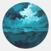 Moody Ocean Waves Under Stormy Sky – Abstract Seas Ronde Sticker (Voorkant)