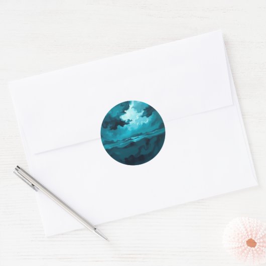 Moody Ocean Waves Under Stormy Sky – Abstract Seas Ronde Sticker (Envelop)