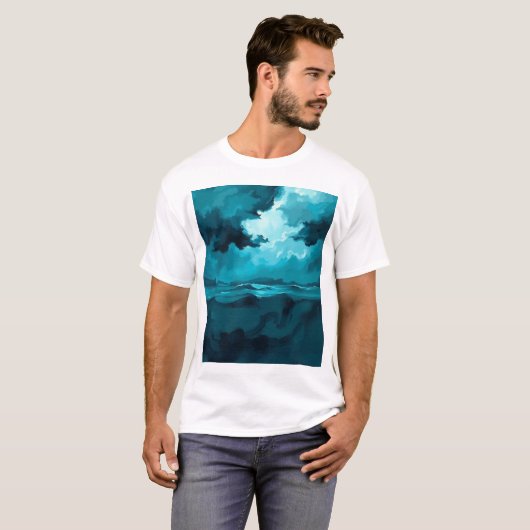 Moody Ocean Waves Under Stormy Sky – Abstract Seas T-shirt (Voorkant volledig)