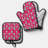 Moody Octopus With Christmas Lights Red Ovenwant & Pannenlap Set (Voorkant / Achterkant)