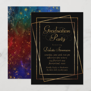 Moody Ombre   Blue Jewel Tone Gold Star Afstudeerd Kaart