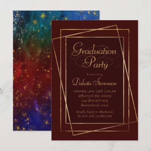 Moody Ombre | Deep Jewel Tone Red Graduation Party Kaart (Voorkant / Achterkant)
