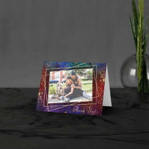 Moody Ombre   Donkere Jewel Tone Gold Stars Foto Bedankkaart