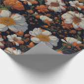 Moody oranje witte elegante retro bloemen cadeaupapier (Hoek)