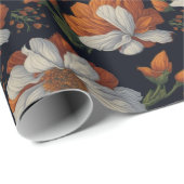 Moody oranje witte elegante retro bloemen cadeaupapier (Rol Hoek)
