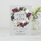 Moody Paars Grey Save the Date Announding Kaart (Staand voorkant)