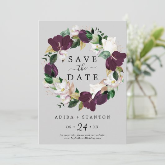 Moody Paars Grey Save the Date Announding Kaart (Staand voorkant)