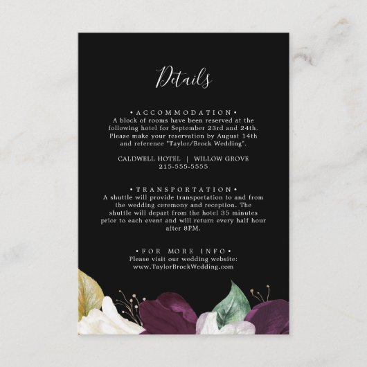 Moody Paarse Black Wedding Details Enclosure Kaart (Voorkant)