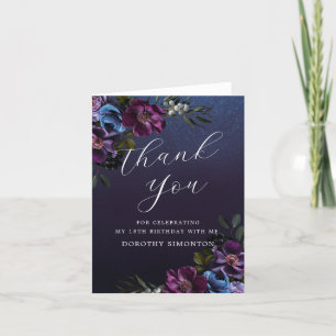 Moody paarse bloemen 18e verjaardag dank u bedankkaart