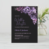 Moody Paarse Bloemen Bruiloft Receptie Kaart (Staand voorkant)