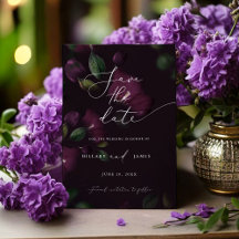 Moody Paarse Bloemen Calligraphy Save the date 