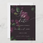 Moody Paarse Bloemen Calligraphy Save the date  Kaart (Voorkant)