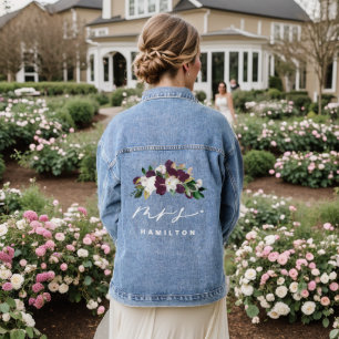 Moody Paarse Bloemen Kalligrafie Mevrouw trouwdag Denim Jacket