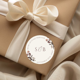 Moody Paarse Bloemen Ronde bruiloft Sticker Initia