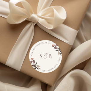 Moody Paarse Bloemen Ronde bruiloft Sticker Initia