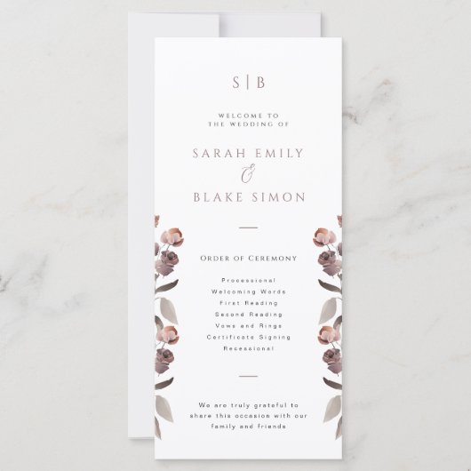 Moody Paarse bloementuin huwelijksprogramma Kaart (Voorkant)