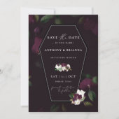Moody Paarse Bloom Coffin Bewaar de datum Bruiloft Kaart (Voorkant)