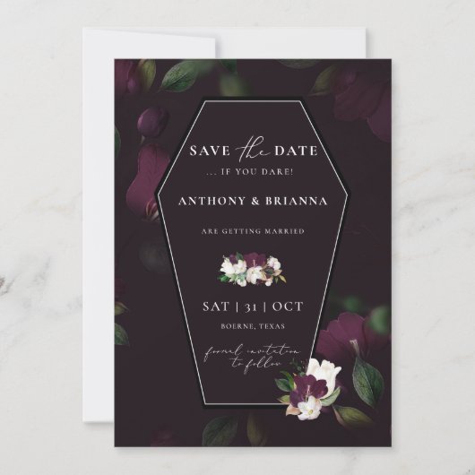 Moody Paarse Bloom Coffin Bewaar de datum Bruiloft Kaart (Voorkant)
