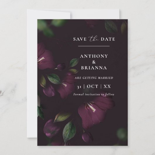 Moody Paarse Bloom Grunge Save the date Bruiloft Kaart (Voorkant)