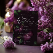 Moody Paarse Bloom Kalligrafie Huwelijksuitnodigin Kaart