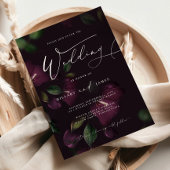 Moody Paarse Bloom Kalligrafie Huwelijksuitnodigin Kaart