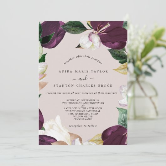 Moody Paarse Blooms | Blush & Berry the Wedding of Kaart (Staand voorkant)