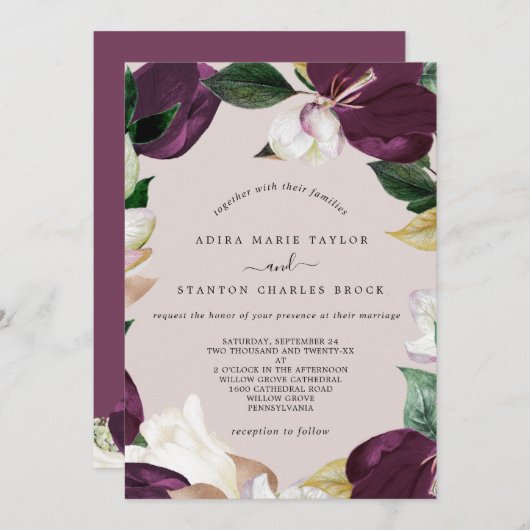 Moody Paarse Blooms | Blush & Berry the Wedding of Kaart (Voorkant / Achterkant)