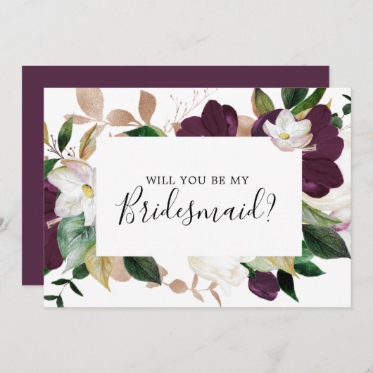 Moody Paarse Blooms Bridesmaid proposal Kaart (Voorkant / Achterkant)
