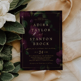 Moody Paarse Blooms | Folie Zwart Patroon Bruiloft Uitnodiging
