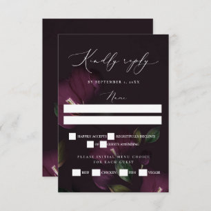 Moody Paarse Blooms Gothic Wedding RSVP Kaartje