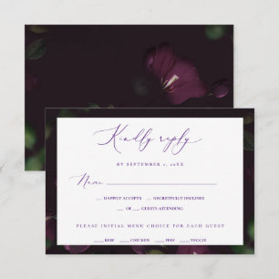 Moody Paarse Blooms Gothic Wedding RSVP Kaartje