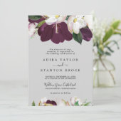 Moody Paarse Blooms | Grijze officiële bruiloft Kaart (Staand voorkant)