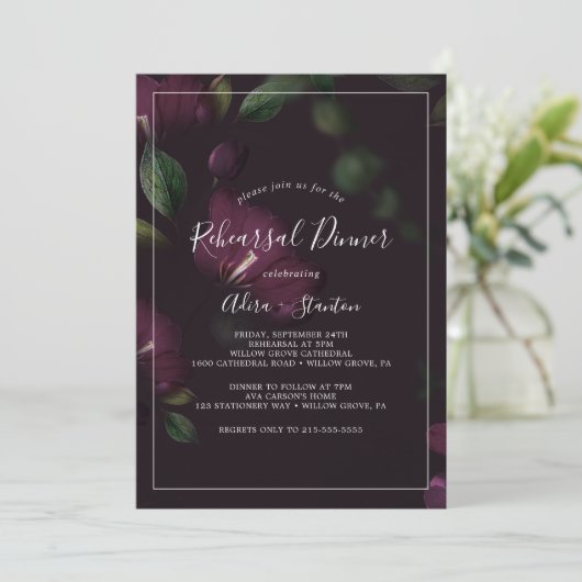 Moody Paarse Blooms Patroonrepetitie Dinner Kaart (Staand voorkant)