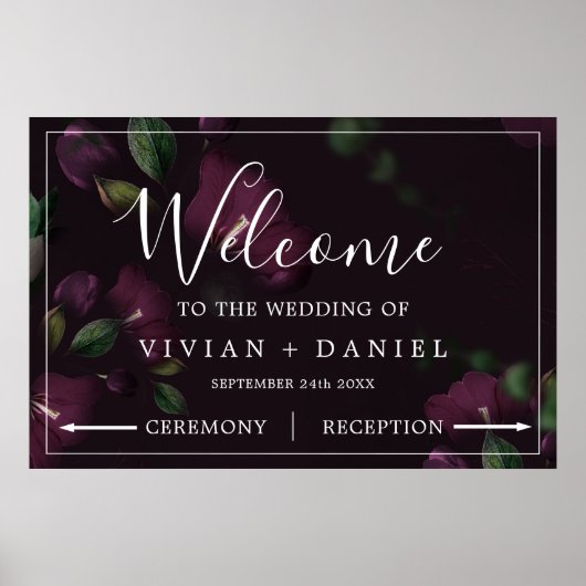 Moody Paarse Blooms Pattern Arrows Welkom Poster (Voorkant)