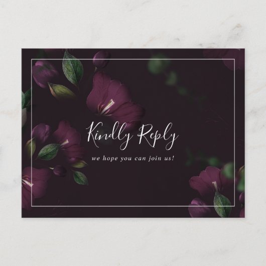 Moody Paarse Blooms Pattern Eenvoudig RSVP-Briefka Uitnodiging Briefkaart (Voorkant)