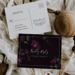 Moody Paarse Blooms Pattern Eenvoudig RSVP-Briefka Uitnodiging Briefkaart