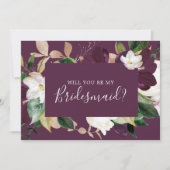 Moody Paarse Blooms Plum Bridesmaid proposal Kaart (Voorkant)