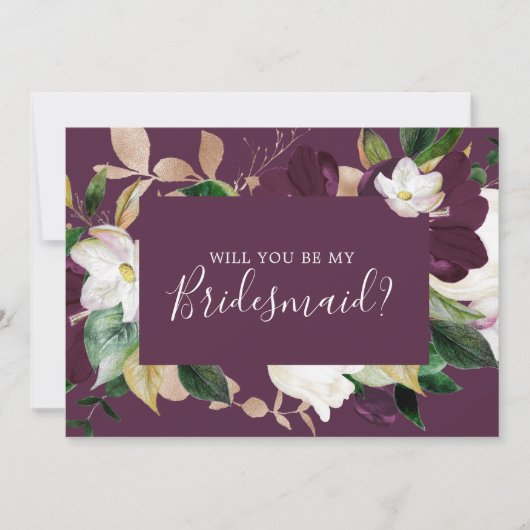Moody Paarse Blooms Plum Bridesmaid proposal Kaart (Voorkant)