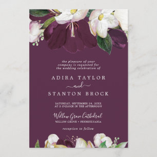 Moody Paarse Blooms   Plum Formal Wedding Kaart