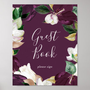 Moody Paarse Blooms   Plum Guest Book Sign Poster