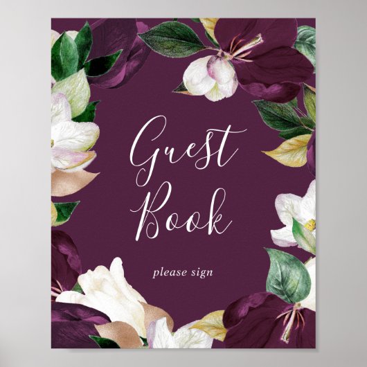 Moody Paarse Blooms | Plum Guest Book Sign Poster (Voorkant)