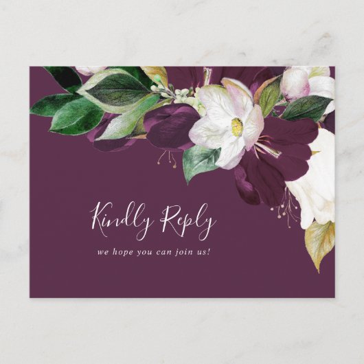 Moody Paarse Blooms Plum Menu Keuze RSVP-Briefkaar (Voorkant)
