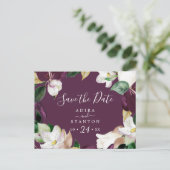 Moody Paarse Blooms | Plum Save the Date Briefkaar Uitnodiging Briefkaart (Staand voorkant)