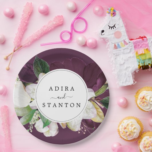 Moody Paarse Blooms | Plum Wedding Cake Papieren Bordje (Feest)