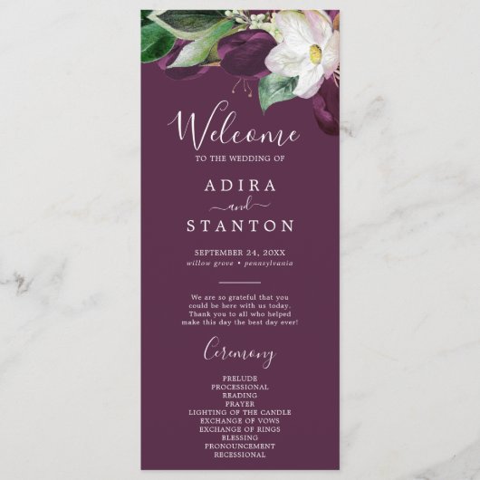 Moody Paarse Blooms | Plum Wedding Programme Programmakaart (Voorkant)