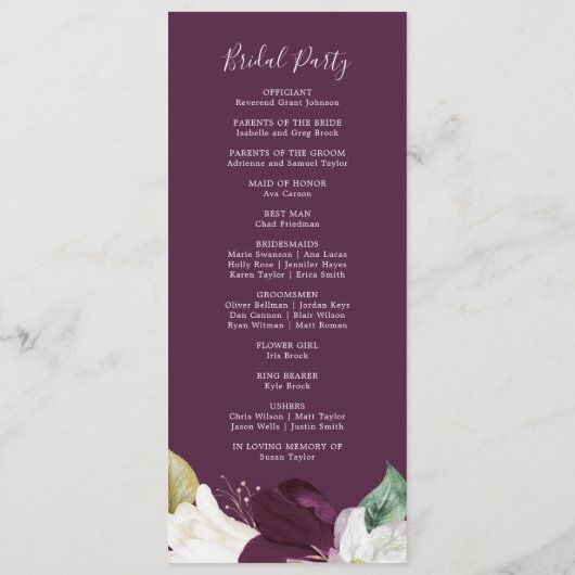 Moody Paarse Blooms | Plum Wedding Programme Programmakaart (Achterkant)