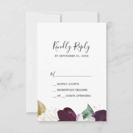 Moody Paarse Blooms Simple RSVP-kaart RSVP Kaartje (Voorkant)