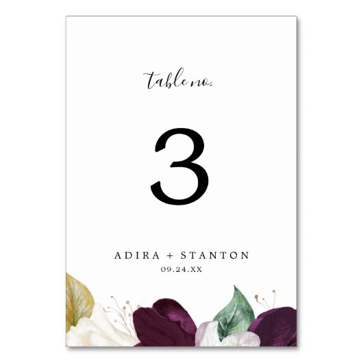 Moody Paarse Blooms Tabelnummer Kaart (Achterkant)